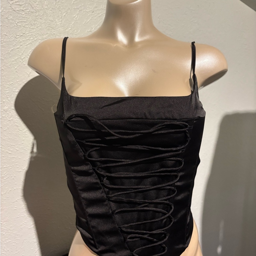 Black Ruched Tie Front Camisole